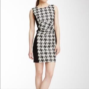 Debbie Shuchat Sheath Dress Black White Muted Houndstooth Print Sleeveless
